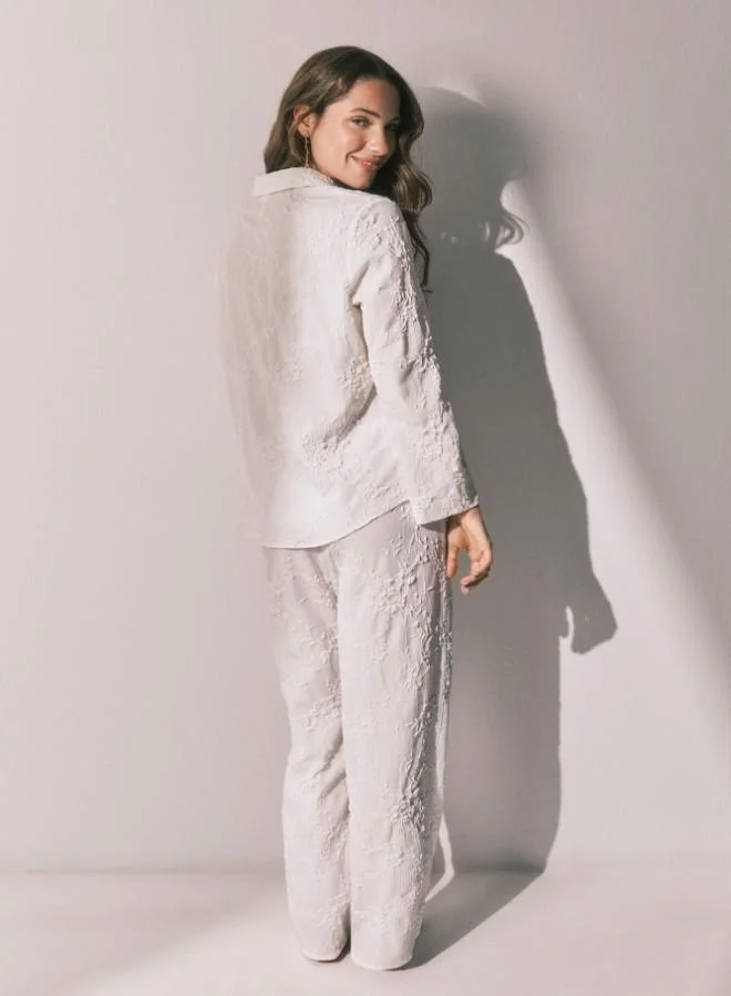 women'secret  Long satin jacquard shirt pyjamas in White for Women | Best Price UAE